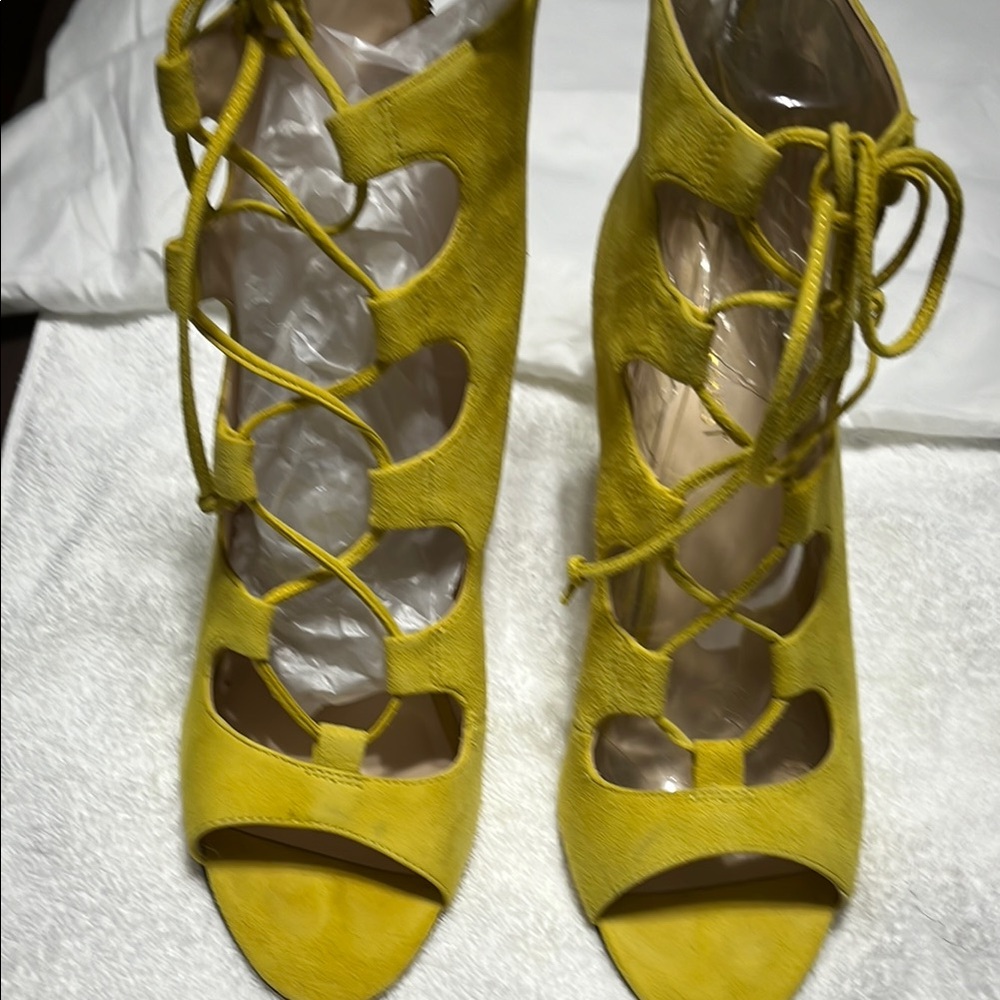 Yellow Lace-Up Heeled Sandals